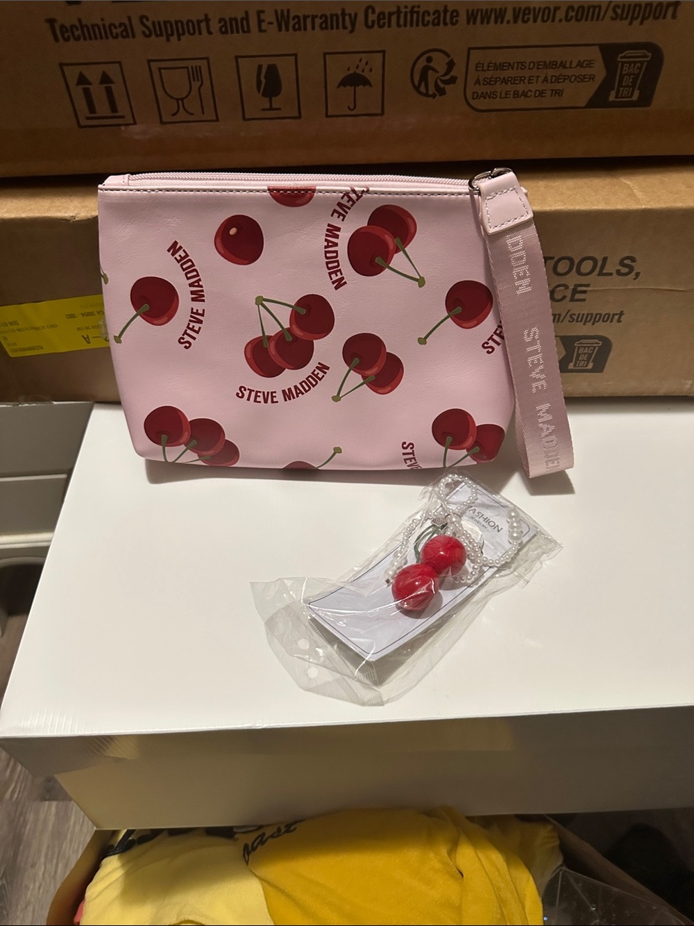 Steve Madden Pink Cherry Print Wristlet Pouch